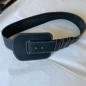 Vintage Norma Kamali Black Leather Belt with Large Buckle - 1980s - Very Rare!